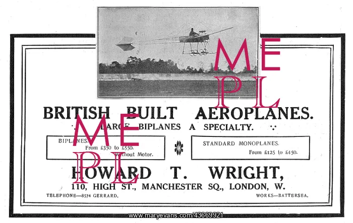 : Howard T. Wright Aeroplanes - Large Biplanes A Speciality : Howard T. Wright Aeroplanes - Large Biplanes A Speciality