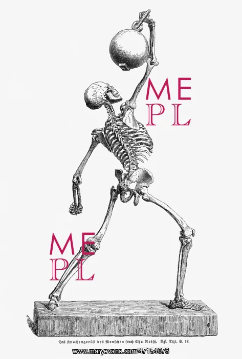  : Human skeleton holding a heavy object