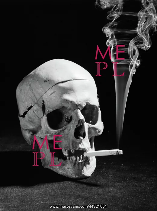  : Human skull smoking a cigarette