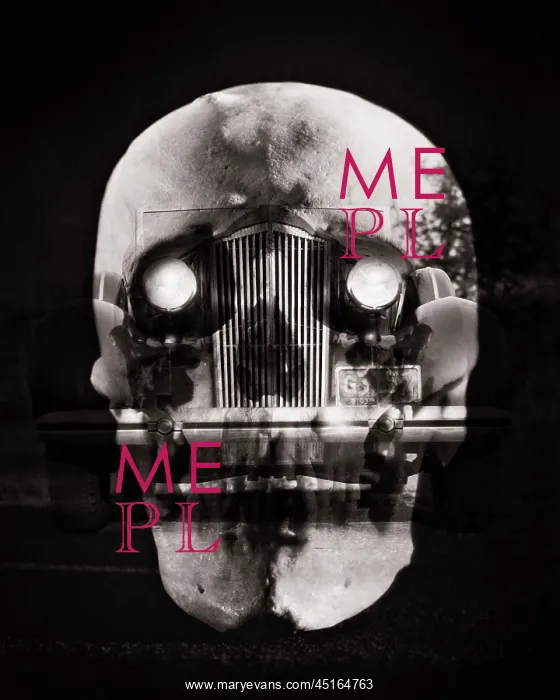: Human Skull Superimposed on Front Grill of an : Human Skull Superimposed on Front Grill of an