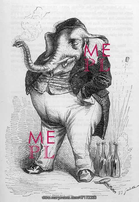 : Humanised elephant in the role of a bon viveur : Humanised elephant in the role of a bon viveur
