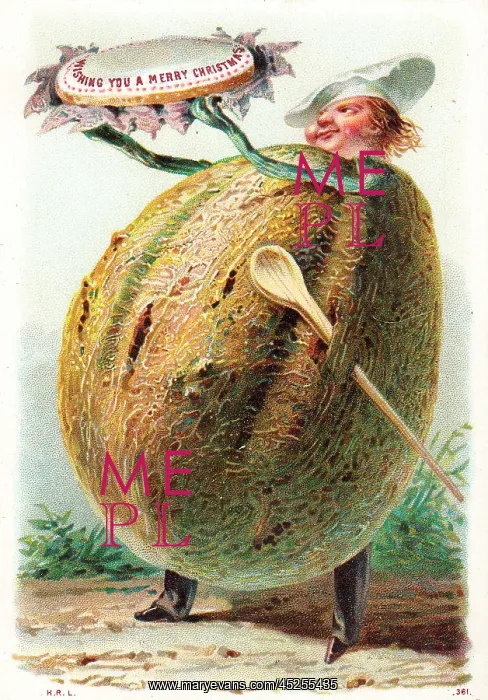 : Humanised vegetable chef on a Christmas card : Humanised vegetable chef on a Christmas card