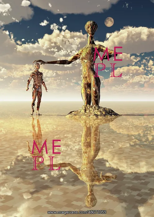 : Humanoid AI figure in communication with reptilian alien : Humanoid AI figure in communication with reptilian alien