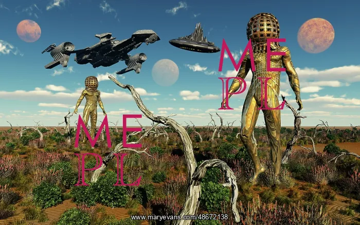 : Humanoid figures exploring the surface of an exoplanet : Humanoid figures exploring the surface of an exoplanet