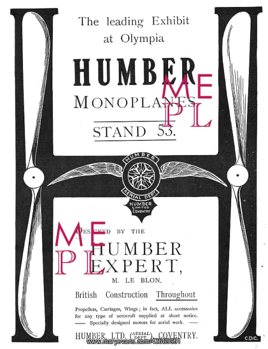 : Humber Monoplanes Designed By Humber Expert M. Le Blon : Humber Monoplanes Designed By Humber Expert M. Le Blon