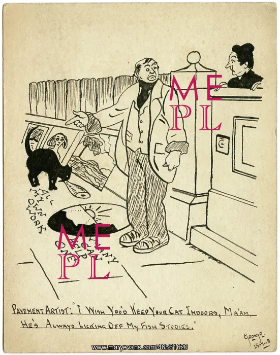 : Humorous hand drawn postcard by George Ranstead : Humorous hand drawn postcard by George Ranstead