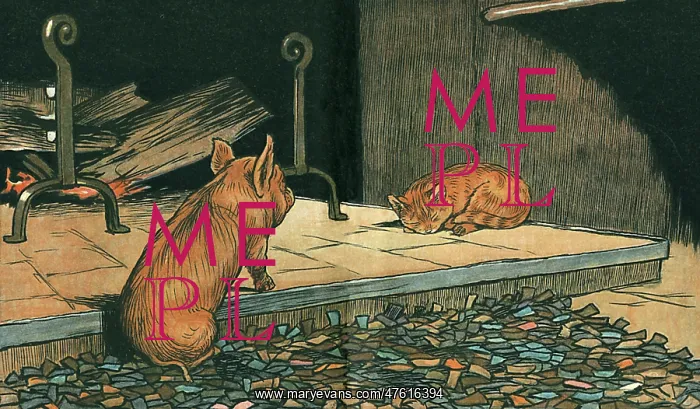 : Hungry Peter as a piglet approaches a fireplace : Hungry Peter as a piglet approaches a fireplace