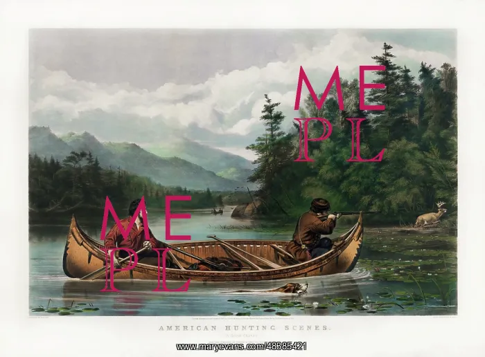 : Two hunters in a canoe, with one paddling and : Two hunters in a canoe, with one paddling and