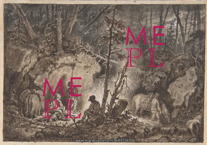 : Hunters resting in a forest at night, 1830?60 : Hunters resting in a forest at night, 1830?60
