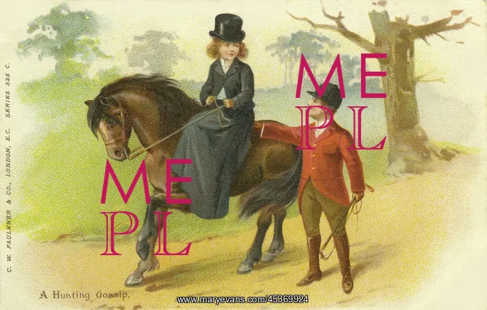 : Hunting. A Hunting Gossip. Edwardian man dressed for hunting standing beside : Hunting. A Hunting Gossip. Edwardian man dressed for hunting standing beside