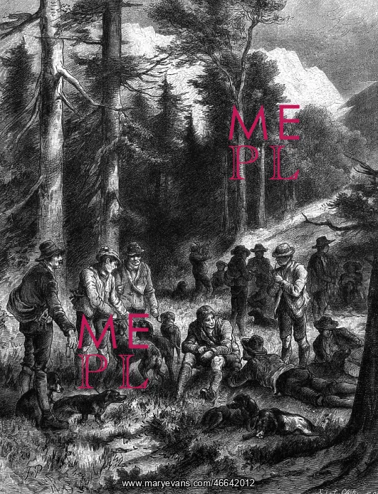 : hunting, Before the Drive Hunt, wood engraving : hunting, Before the Drive Hunt, wood engraving