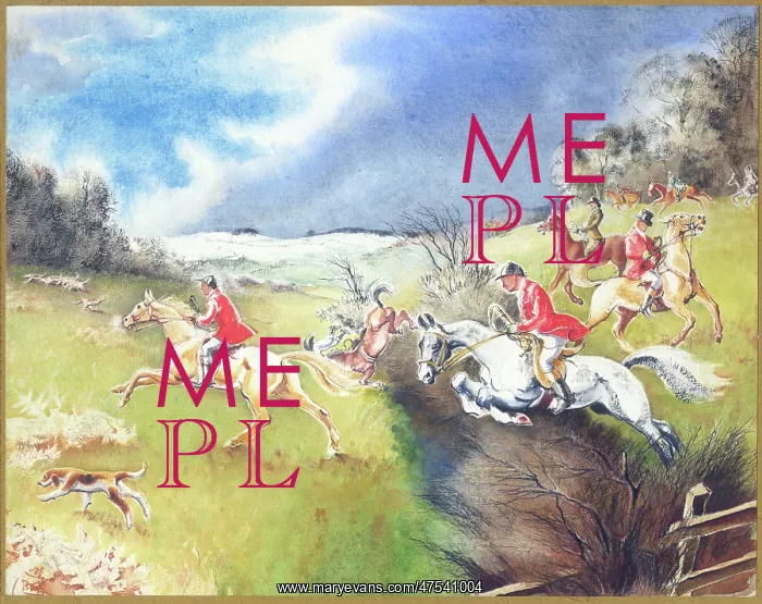 : Hunting scene with horses and hounds : Hunting scene with horses and hounds