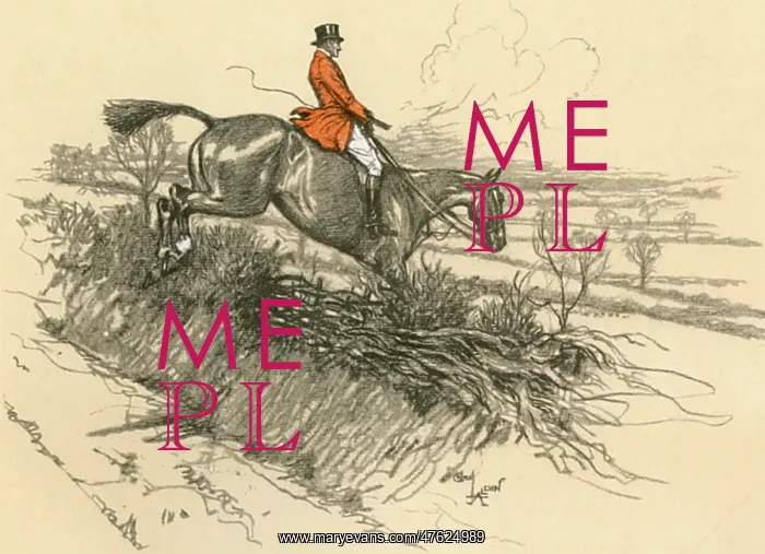 : Huntsman on horseback jumping a hedge : Huntsman on horseback jumping a hedge
