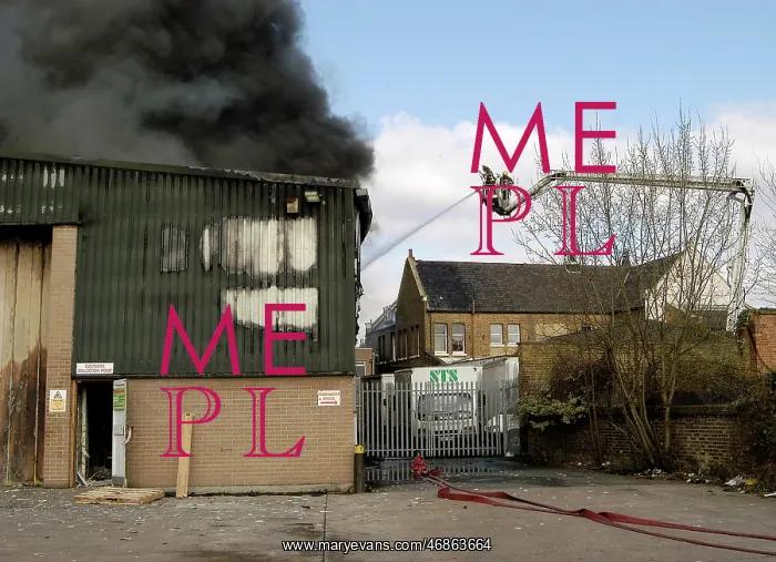 : A hydraulic lift in action at scene of fire, Penge : A hydraulic lift in action at scene of fire, Penge