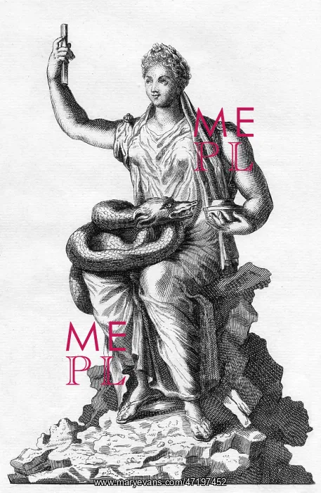 : Hygeia. Greek goddess of health, feeding a serpent from a bowl : Hygeia. Greek goddess of health, feeding a serpent from a bowl