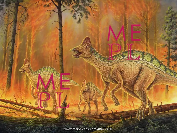 : Hypacrosaurus dinosaurs flee a burning forest : Hypacrosaurus dinosaurs flee a burning forest