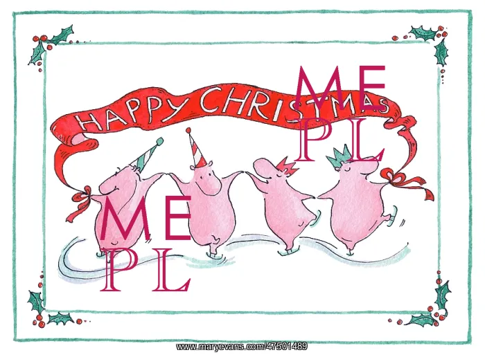 : Ice-skating hippos with Happy Christmas : Ice-skating hippos with Happy Christmas