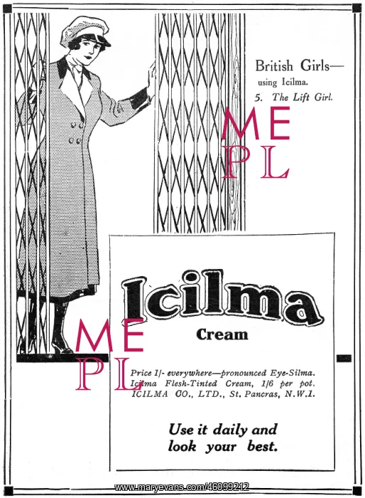 : Icilma cream advertisement, WW1 : Icilma cream advertisement, WW1
