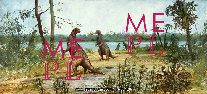 : Iguanodon. A wealden reed swamp depicted during the Lower Cretaceous period : Iguanodon. A wealden reed swamp depicted during the Lower Cretaceous period