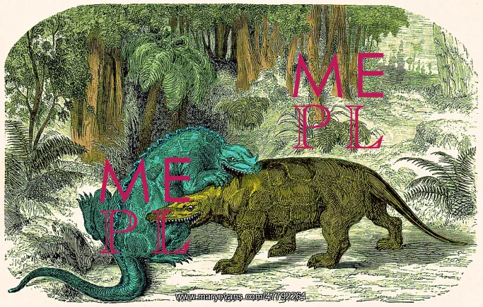 : Iguanodon Biting Megalosaurus, Cretaceous : Iguanodon Biting Megalosaurus, Cretaceous