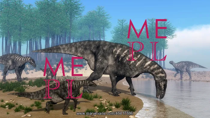 : Iguanodon dinosaurs herd at the shoreline - 3D render : Iguanodon dinosaurs herd at the shoreline - 3D render