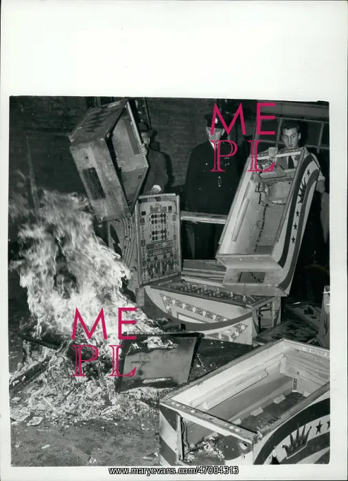 : Illegal gaming machines destroyed, Scotland Yard, London : Illegal gaming machines destroyed, Scotland Yard, London