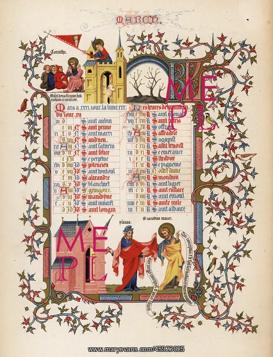 : Illuminated calendar for March 1846 : Illuminated calendar for March 1846