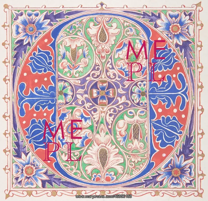 : Illuminated Initial O, 1830?62, Watercolor : Illuminated Initial O, 1830?62, Watercolor