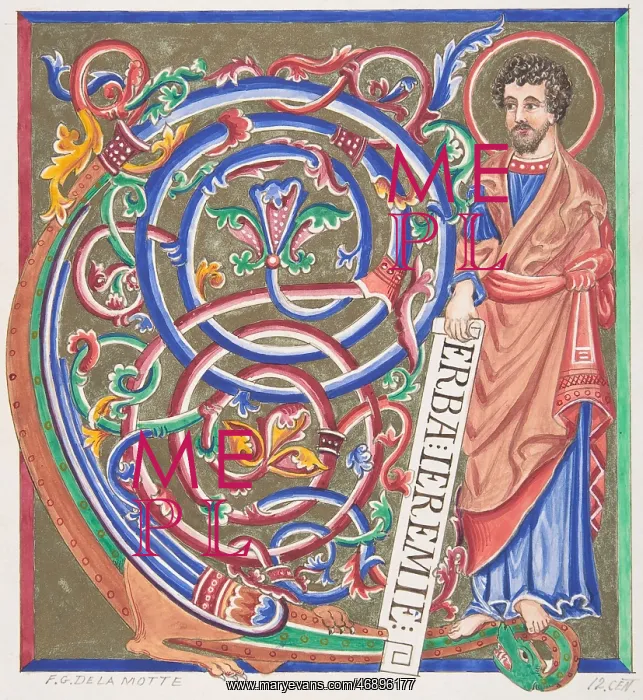 : Illuminated Initial and Saint, 1830?62, Watercolor : Illuminated Initial and Saint, 1830?62, Watercolor