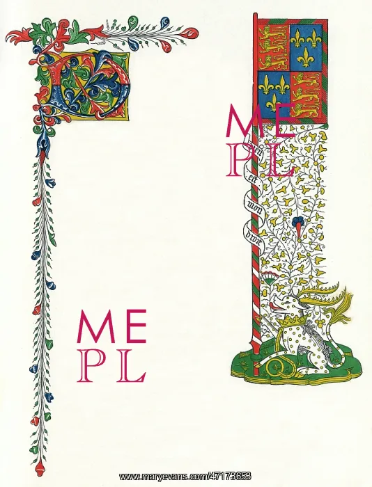 : Illuminated letter D, and a standard : Illuminated letter D, and a standard