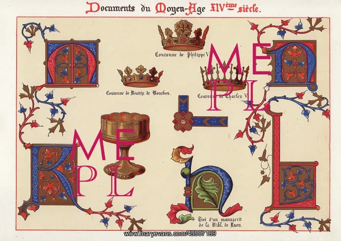 : Illuminated letters, crowns of Philippe V : Illuminated letters, crowns of Philippe V