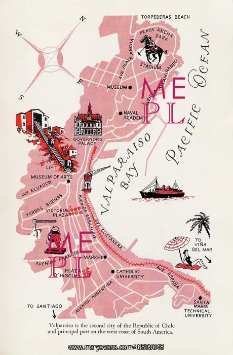 : Illustrated map of Valparaiso Bay, Chile : Illustrated map of Valparaiso Bay, Chile