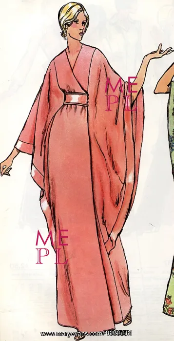 : Illustrated pattern for ladies maxi evening dress, 1970s : Illustrated pattern for ladies maxi evening dress, 1970s