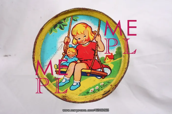 : Illustrated tin can - girl on a swing : Illustrated tin can - girl on a swing