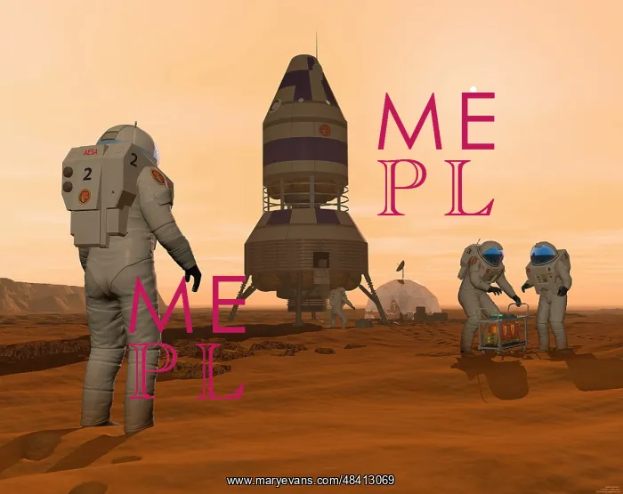 : Illustration of astronauts setting up a base on the ? : Illustration of astronauts setting up a base on the ?