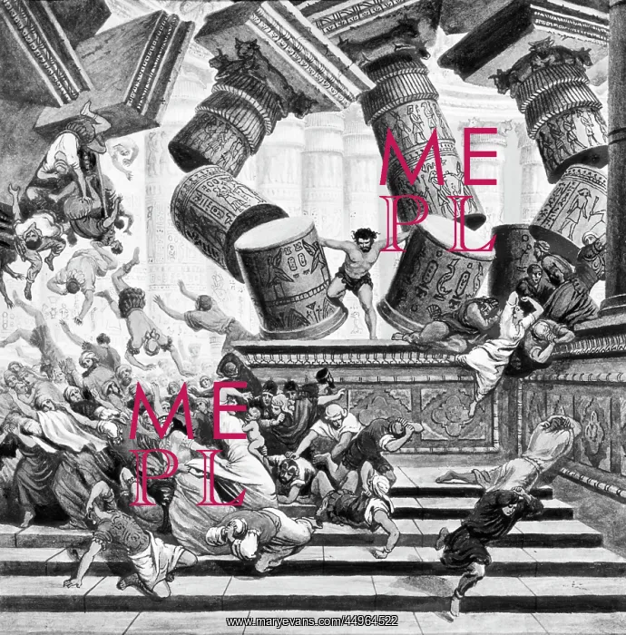 : Illustration of Biblical Samson the Nazirite Destroying : Illustration of Biblical Samson the Nazirite Destroying