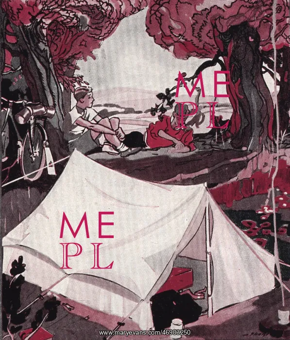 : Illustration of boys camping, circa 1930s : Illustration of boys camping, circa 1930s