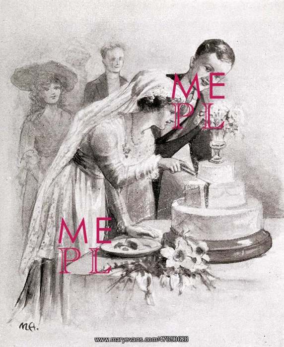 : Illustration - The bride cuts the cake : Illustration - The bride cuts the cake