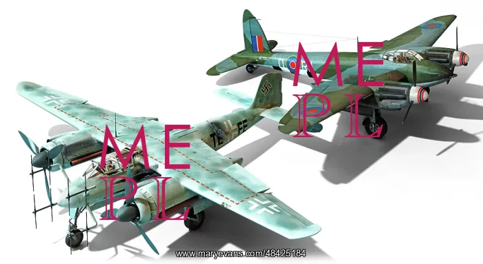 : Illustration of British DH.98 Mosquito and the : Illustration of British DH.98 Mosquito and the