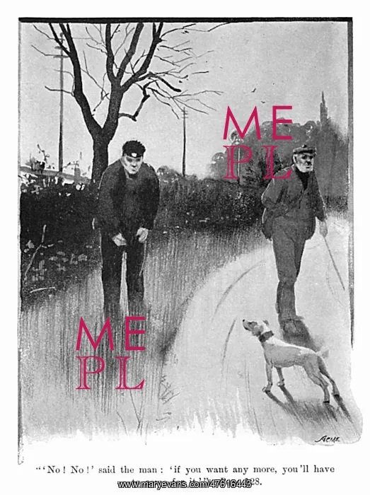 : Illustration by Cecil Aldin, Spot meets two men : Illustration by Cecil Aldin, Spot meets two men