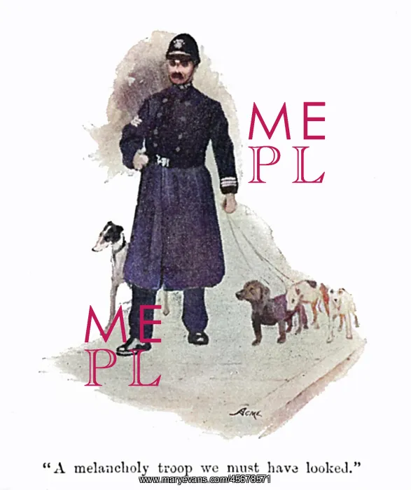 : Illustration by Cecil Aldin, Spot and a policeman : Illustration by Cecil Aldin, Spot and a policeman
