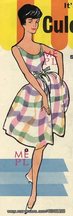 : Illustration of gingham culottes in Woman's Mirror, 1st Apri : Illustration of gingham culottes in Woman's Mirror, 1st Apri