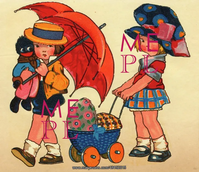 : Illustration, two little girls : Illustration, two little girls