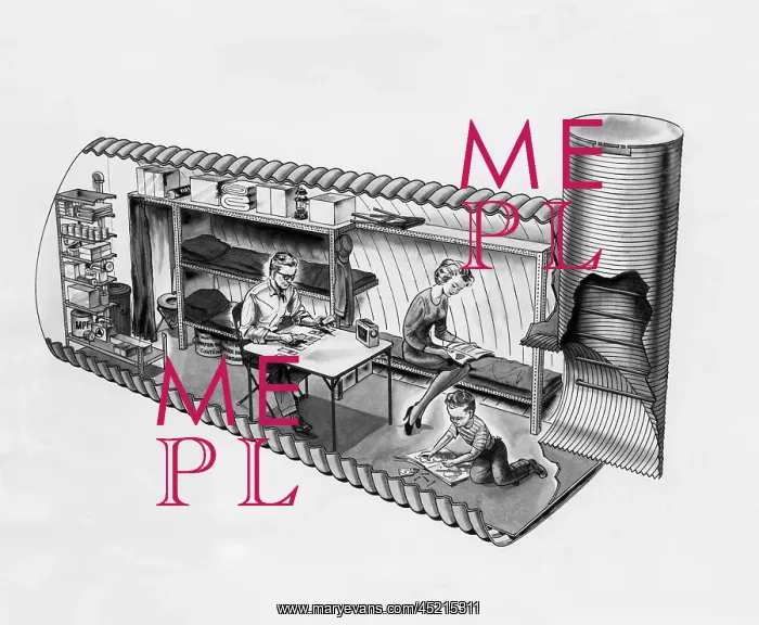 : An illustration of prefab fallout shelters, ? : An illustration of prefab fallout shelters, ?