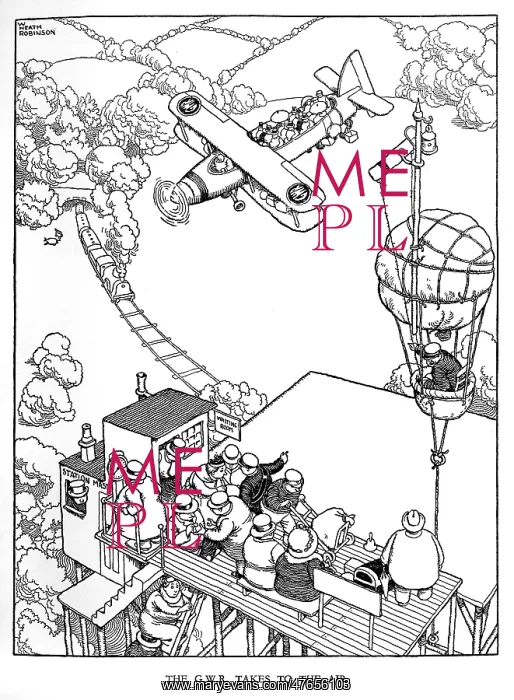 : Illustration, Railway Ribaldry by W Heath Robinson : Illustration, Railway Ribaldry by W Heath Robinson