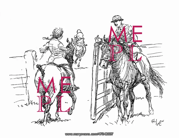 : Illustration, riders and ponies at a show : Illustration, riders and ponies at a show