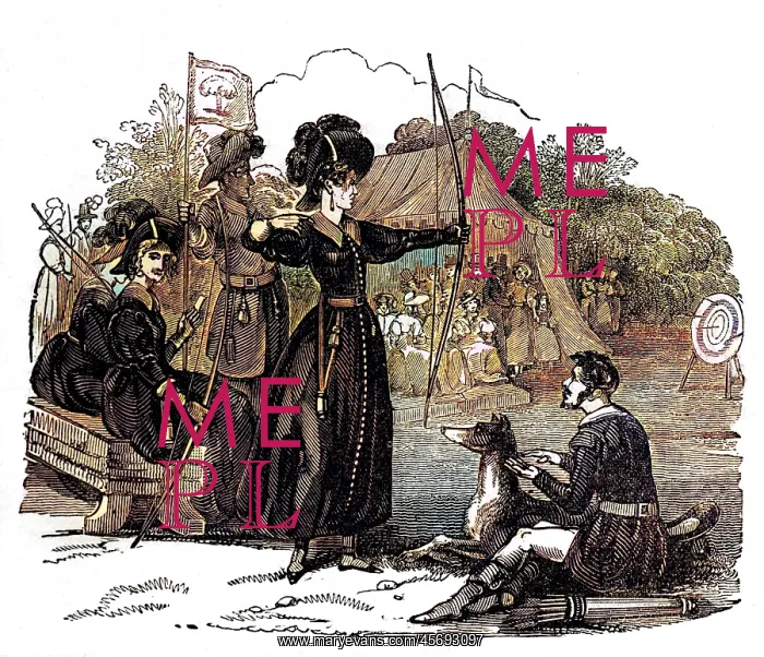 : Illustration, scene at an archery event : Illustration, scene at an archery event