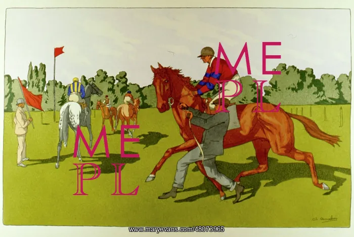 : Illustration, scene before a horserace : Illustration, scene before a horserace