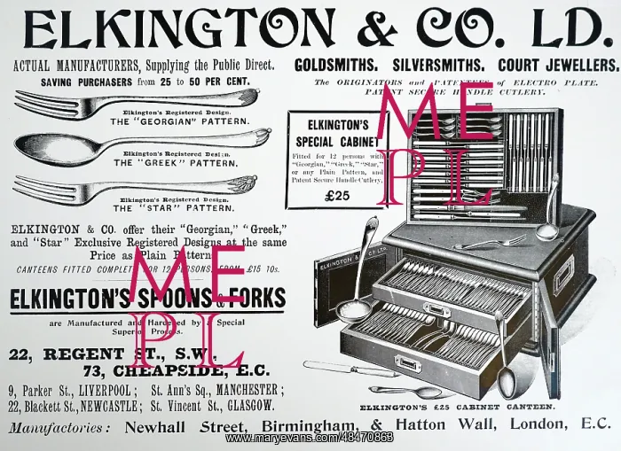 : Illustration showing Advertisement for Elkington's : Illustration showing Advertisement for Elkington's