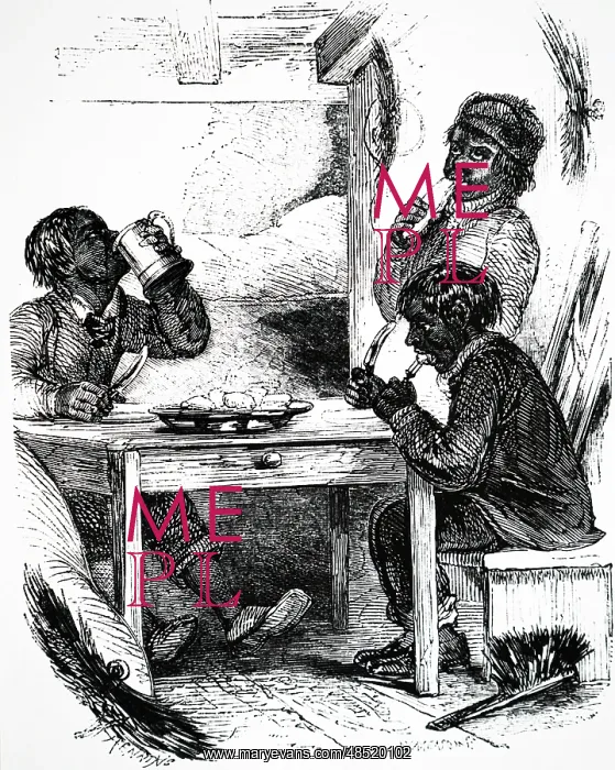 : Illustration showing a chimney sweep's boys having : Illustration showing a chimney sweep's boys having